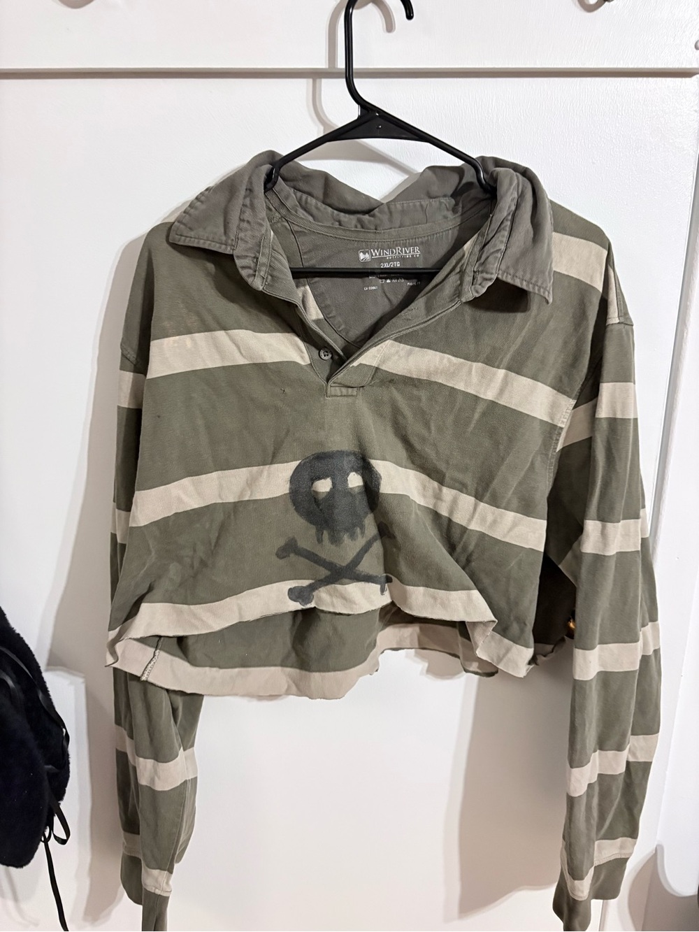 Windsor Olive & Cream Striped Cropped Rugby with Skull Graphic